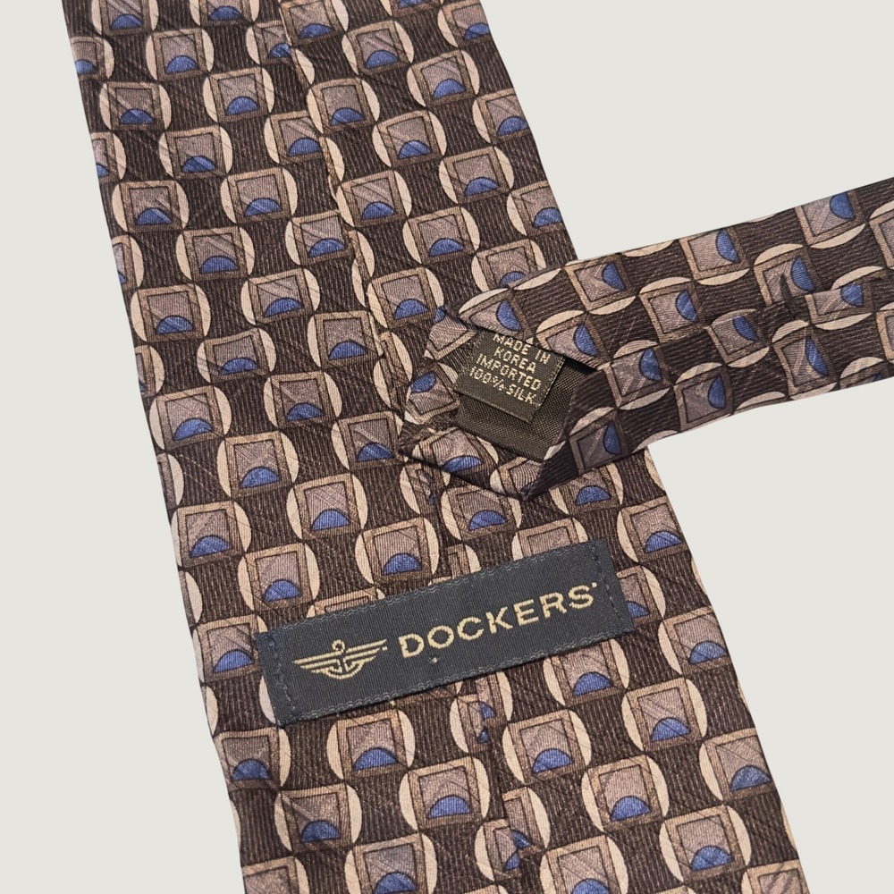 Dockers Tie Blue Grey Geometric Silk Vintage 90s OS Necktie Business 58x4" - Picture 4 of 5